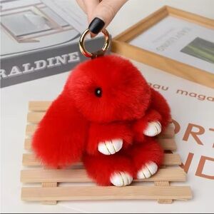 NEW RED Fur Bunny Bag Charm / Keychain